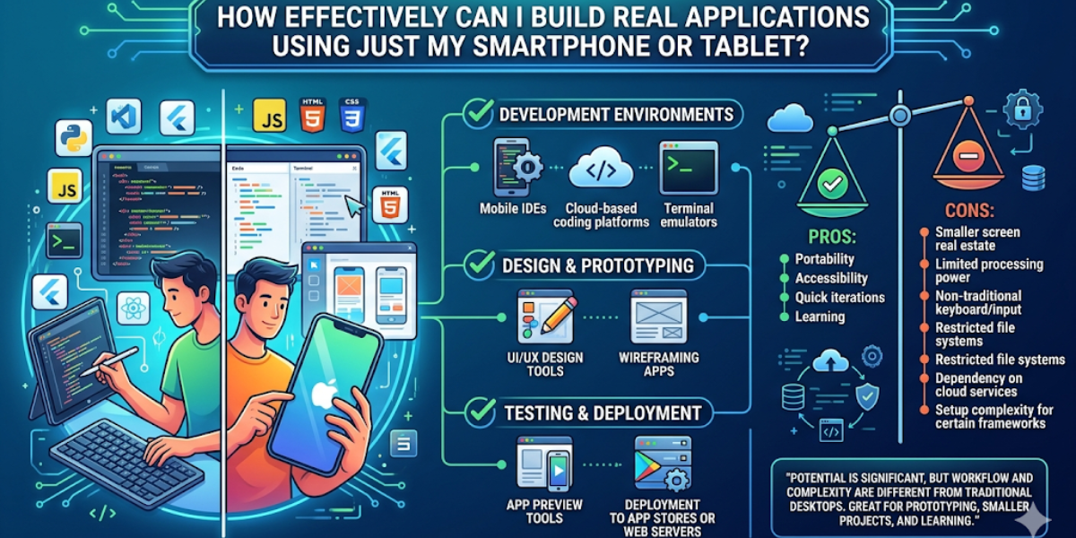 How effectively can I build real applications using just my smartphone or tablet?