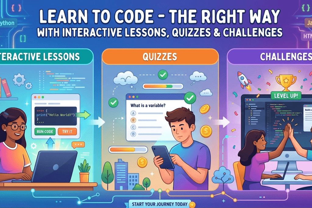 Learn to Code-the Right Way-with Interactive Lessons, Quizzes & Challenges