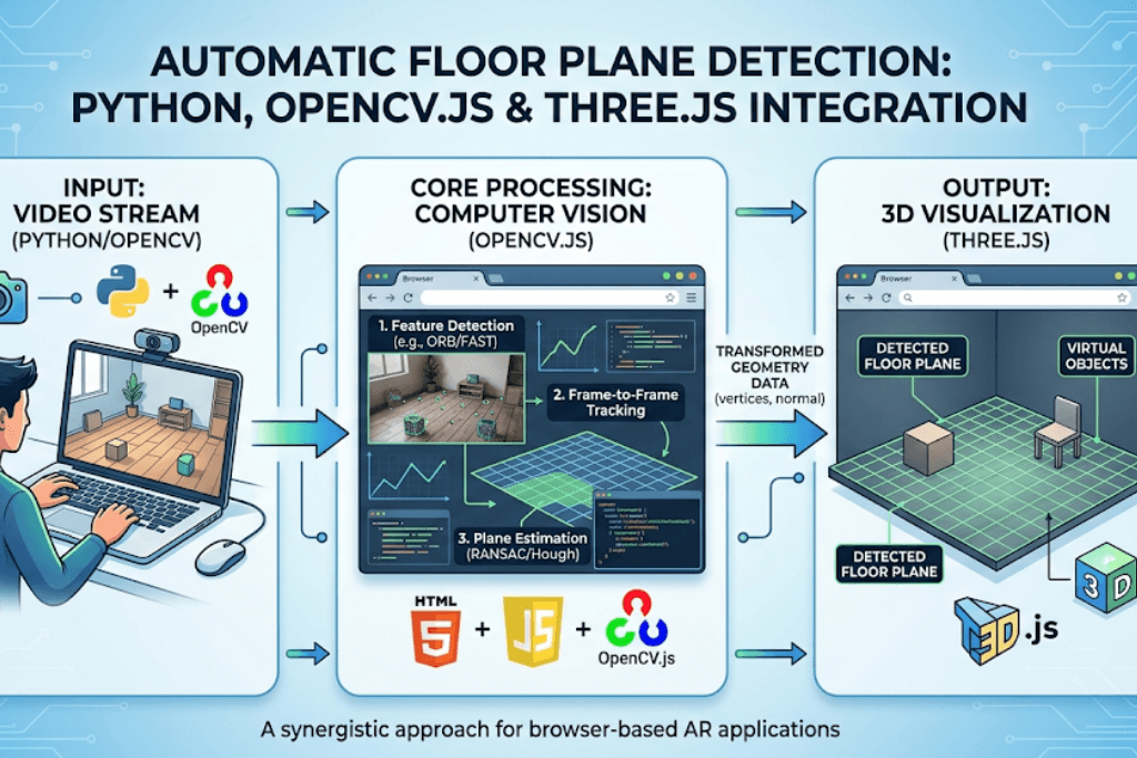 Python, OpenCV.js and Three.js automatic floor plane detection
