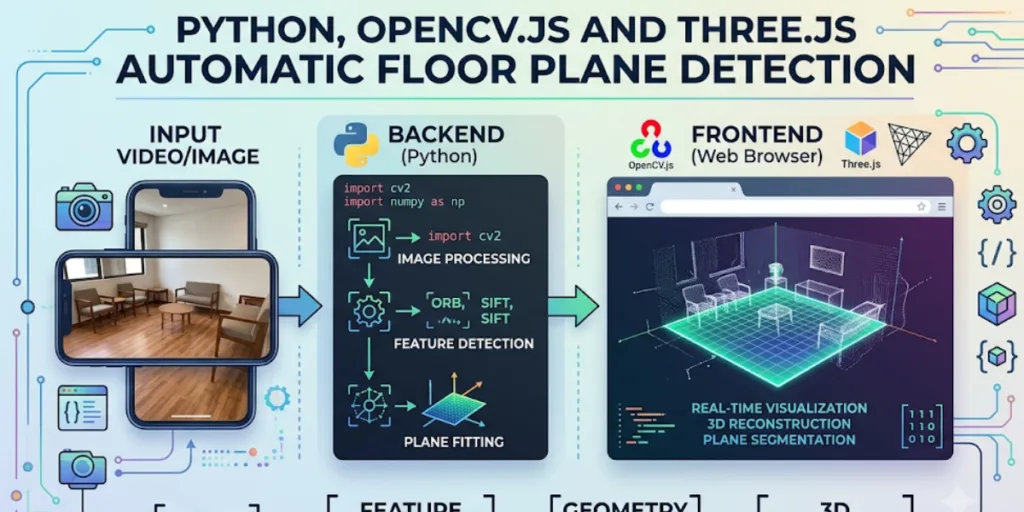 Python, OpenCV.js and Three.js automatic floor plane detection